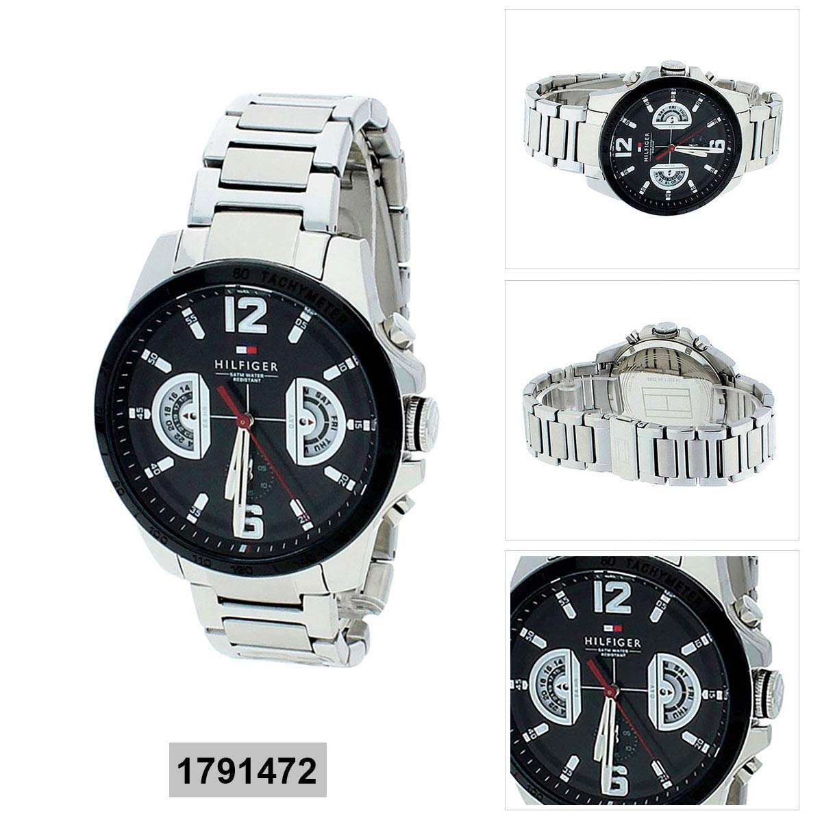 Tommy Hilfiger Decker Quartz Black Dial Silver Steel Strap Watch for Men - 1791472