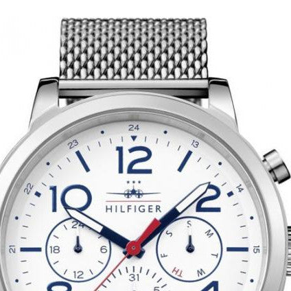 Tommy Hilfiger Jake Quartz White Dial Silver Mesh Bracelet Watch for Men - 1791233