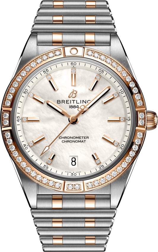 Breitling Chronomat Automatic 36 Diamonds Mother of Pearl Dial Two Tone Steel Strap Watch for Women - U10380591A2U1