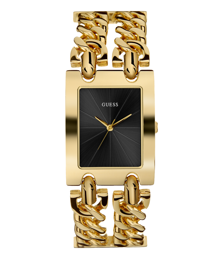 Guess Trend Multi Chain Black Dial Gold Steel Strap Watch for Women - U1117L5