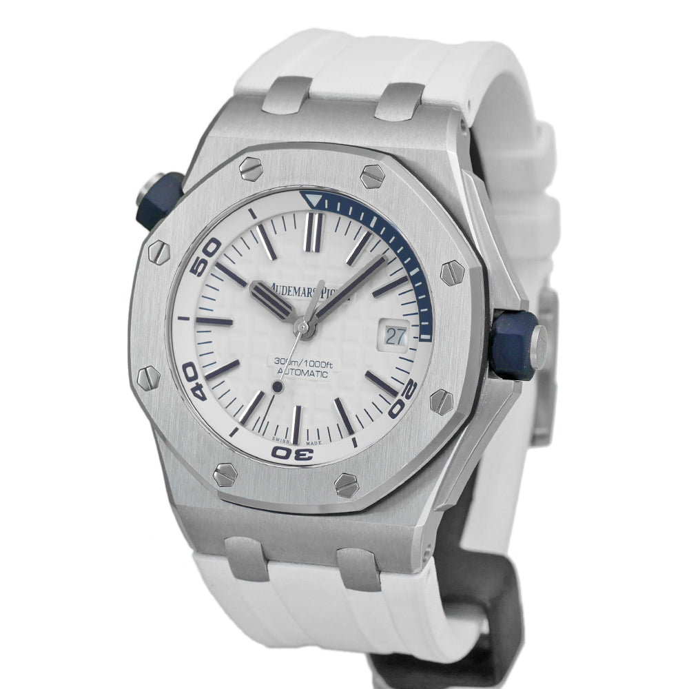 Audemars Piguet Royal Oak Offshore Diver White Dial White Rubber Strap Watch for Men - 15710ST.OO.A010CA.01