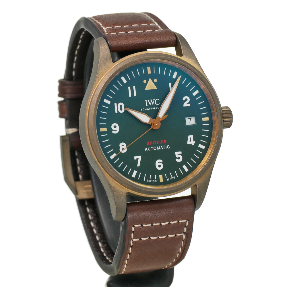 IWC Pilot's Watch Automatic Spitfire Green Dial Brown Leather Strap Watch for Men - IW326802