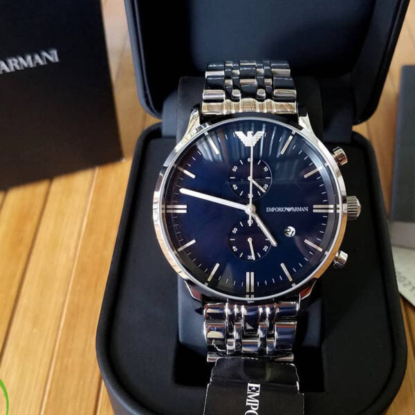 Emporio Armani Gianni Chronograph Blue Dial Silver Steel Strap Watch For Men - AR1648