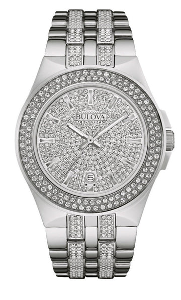 Bulova Crystal Pave Silver Dial Silver Steel Strap Watch for Men - 96B235