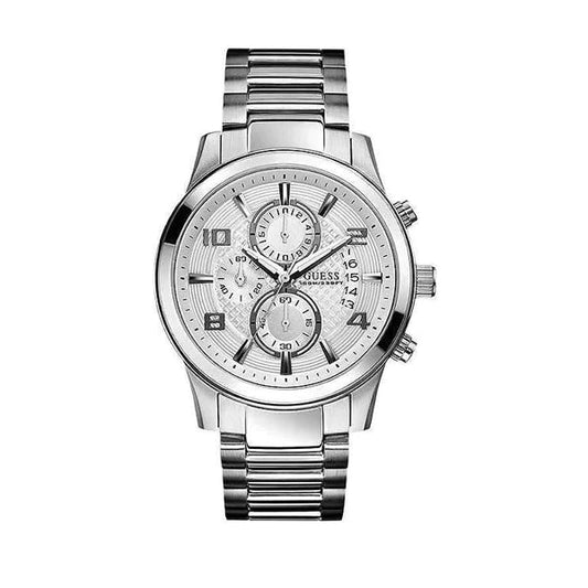 Guess Exec Quartz Silver Dial Silver Steel Strap Watch for Men - W0075G3