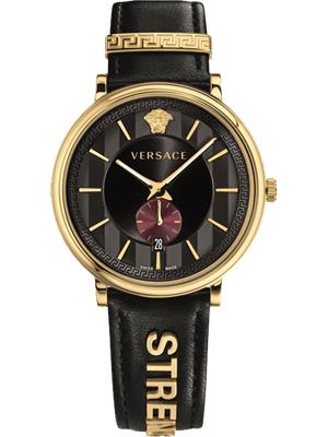 Versace V-Circle Manifesto Edition Black Dial Black Leather Strap Watch for Men - VBQ050017