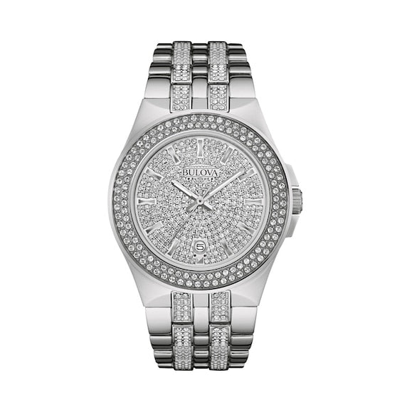 Bulova Crystal Pave Silver Dial Silver Steel Strap Watch for Men - 96B235