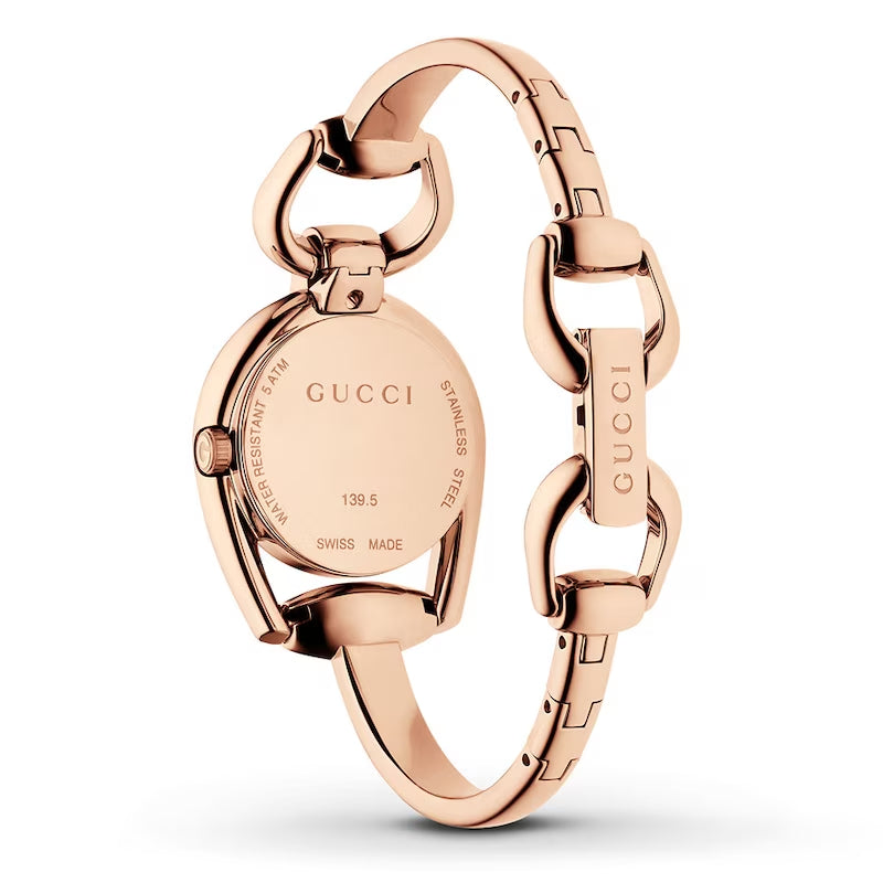 Gucci Horsebit Black Dial Rose Gold Steel Strap Watch For Women - YA139507