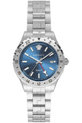 Versace Hellenyium GMT Blue Dial Silver Steel Strap Watch for Men - V11010015