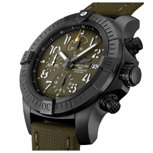 Breitling Avenger Chronograph 45mm Green Dial Green Nylon Strap Watch for Men - V13317101L1X1