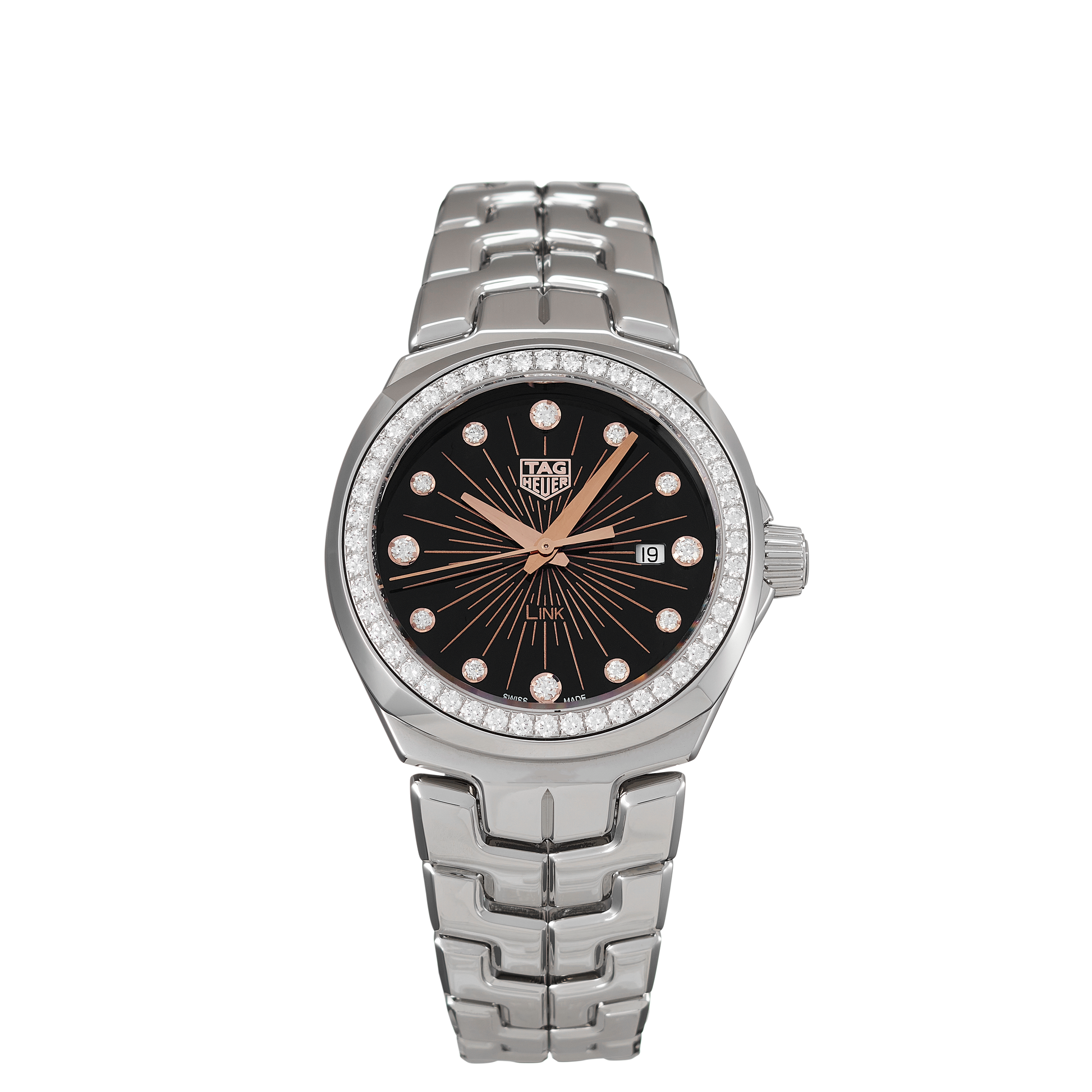 Tag Heuer Link Quartz Diamonds Black Dial Silver Steel Strap Watch for Men - WBC131G.BA0649