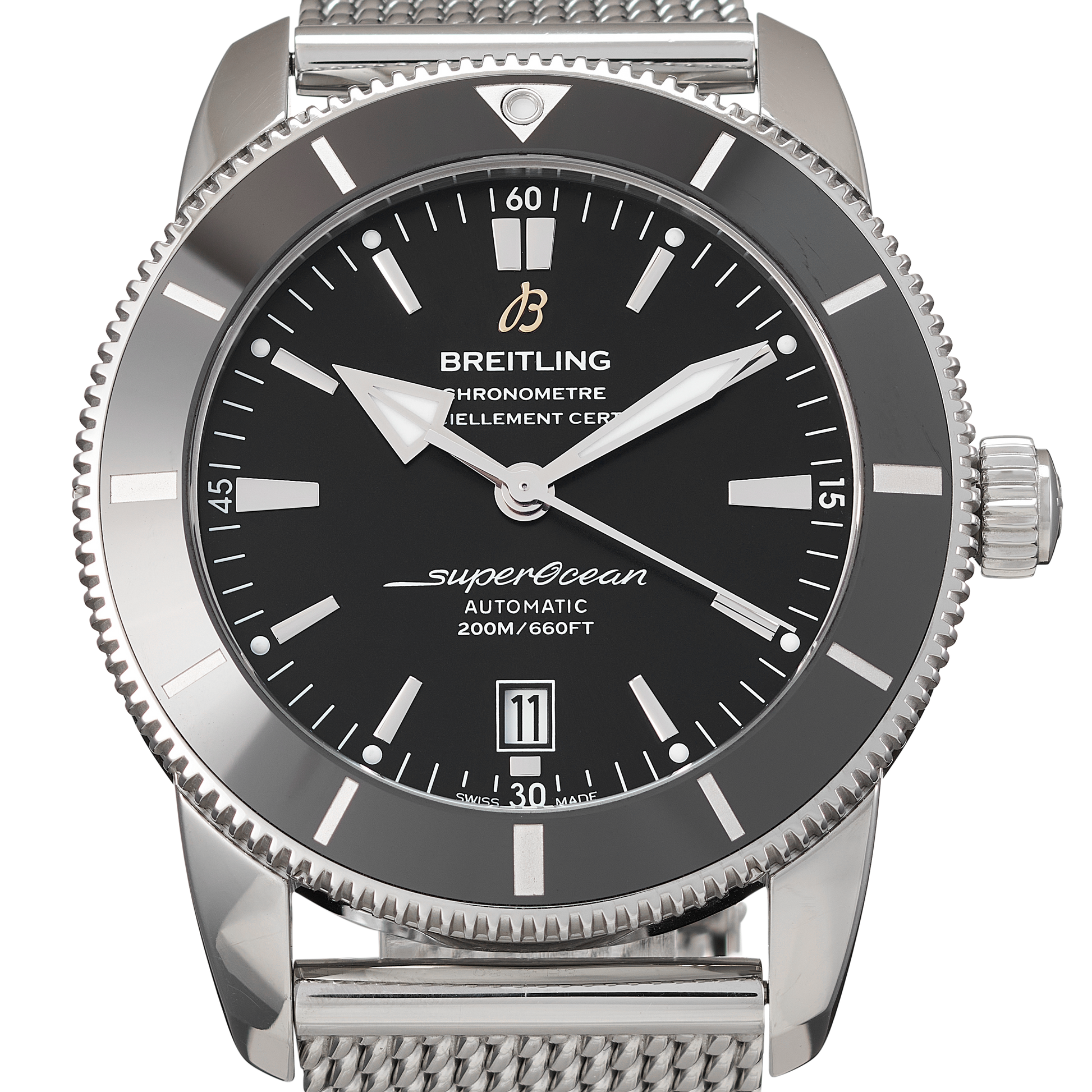 Breitling Superocean Heritage B20 Automatic 46 Black Dial Silver Mesh Bracelet Watch for Men - AB2020121B1A1