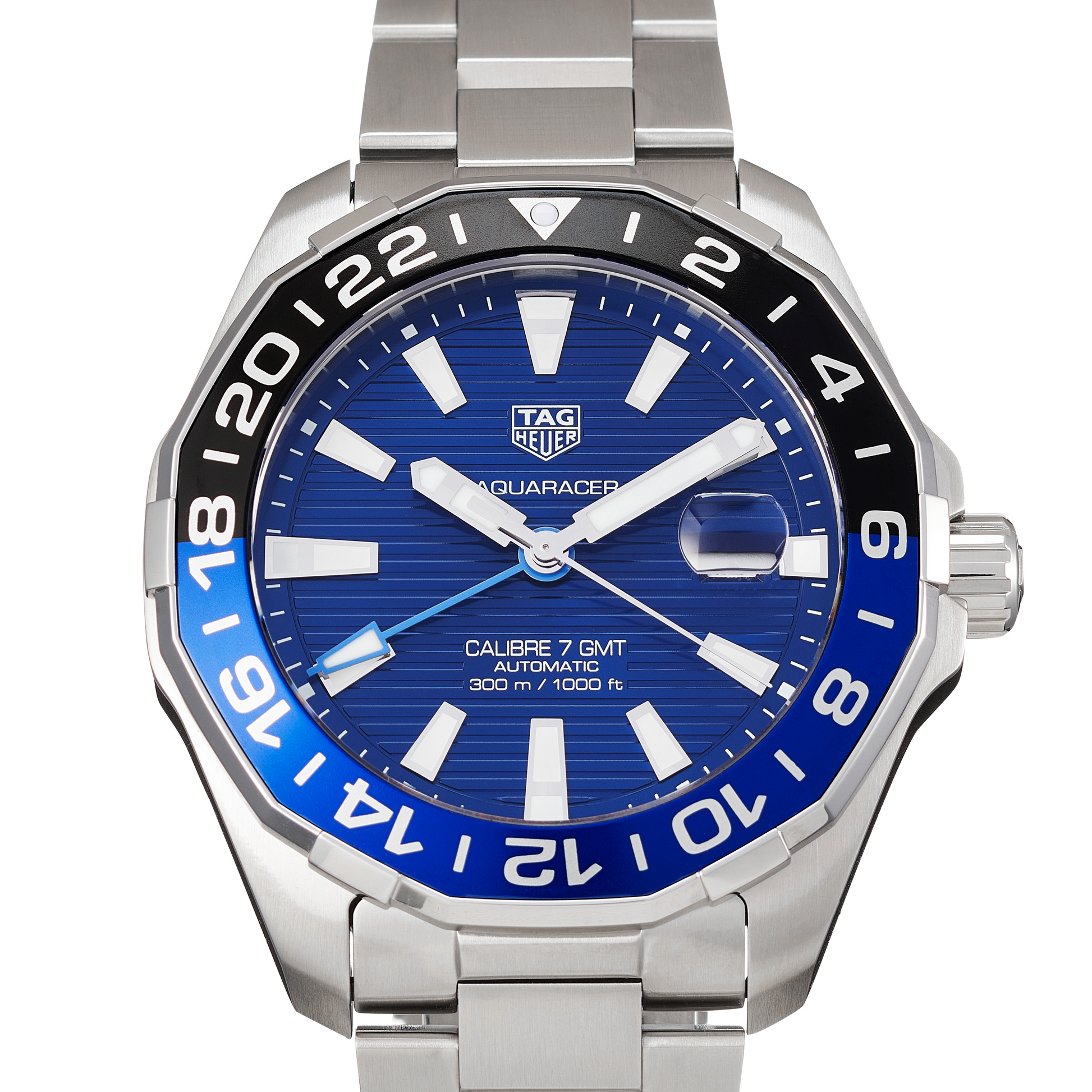 Tag Heuer Aquaracer GMT Blue Dial Calibre 6 Automatic Blue Dial Silver Steel Strap Watch for Men - WAY201T.BA0927