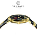 Versace V-Circle Manifesto Edition Black Dial Black Leather Strap Watch for Men - VBQ050017