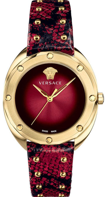 Versace Shadov Quartz Red Dial Red Leather Strap Watch for Women - VEBM00918