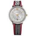 Versace V Circle Silver Dial Two Tone Leather Strap Watch for Men - VEBQ01319