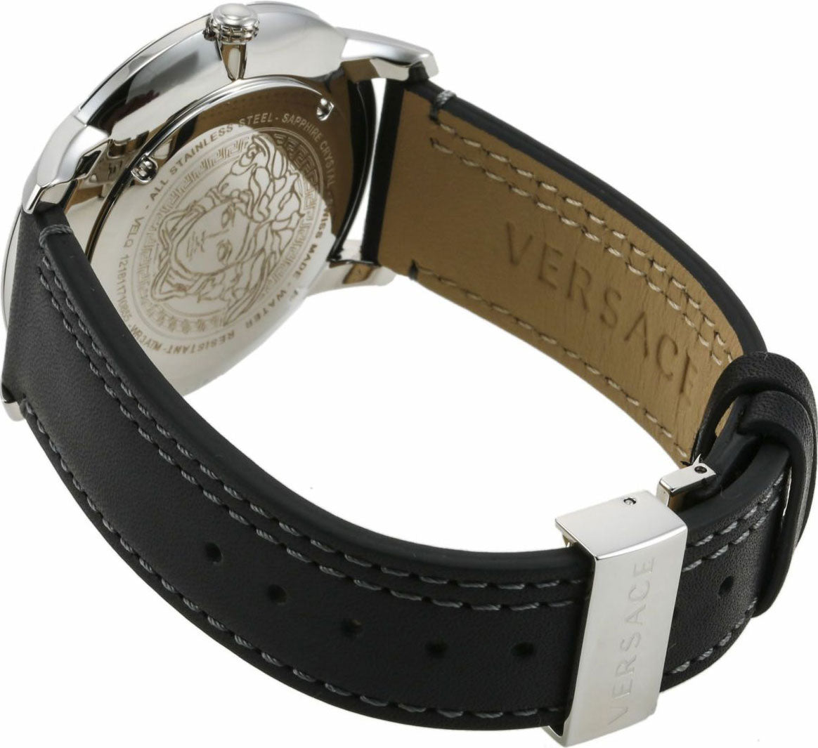 Versace V Urban Black Dial Black Leather Strap Watch for Men - VELQ00119