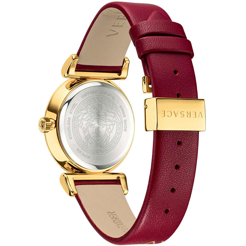 Versace V-Motif Red Dial Red Leather Strap Watch for Women - VERE00418