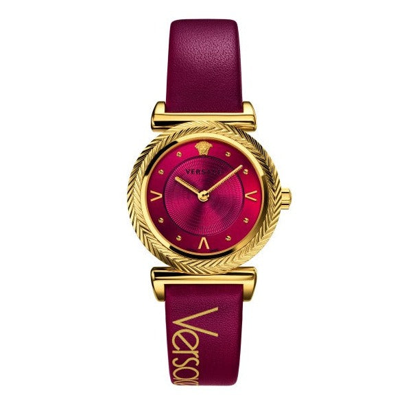 Versace V-Motif Red Dial Red Leather Strap Watch for Women - VERE00418