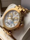 Versace Chronograph White Dial Gold Steel Strap Watch for Men - VBR060017