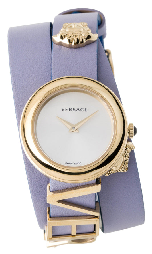 Versace V-Flare Silver Dial Purple Leather Strap Watch for Women - VEBN00318