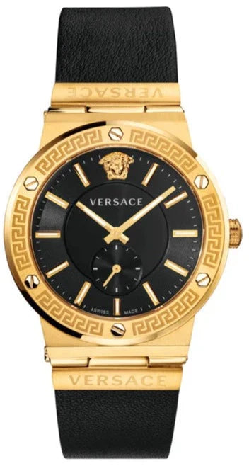 Versace Greca Black Dial Black Leather Strap Watch for Men - VEVI00220