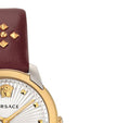 Versace Audrey Quartz Silver Dial Red Leather Strap Watch for Women - VELR00219