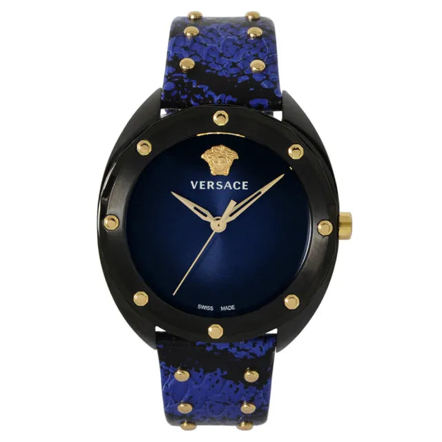 Versace Shadov Quartz Black Dial Blue Leather Strap Watch for Men - VEBM00418