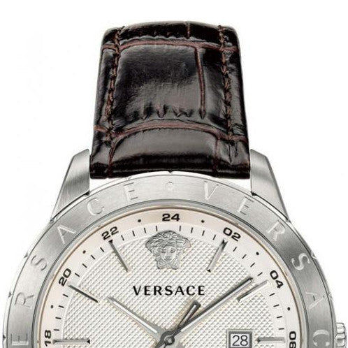 Versace Univers White Dial Brown Leather Strap Watch for Men - VEBK00118