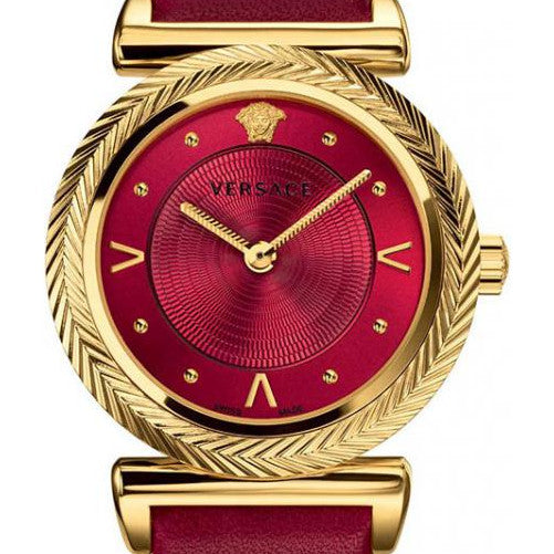 Versace V-Motif Red Dial Red Leather Strap Watch for Women - VERE00418