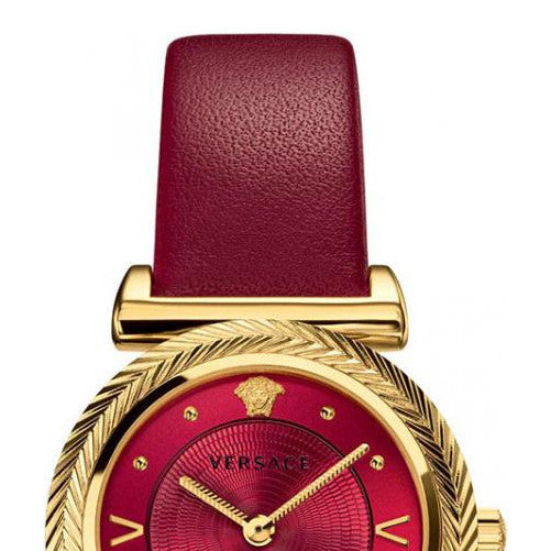 Versace V-Motif Red Dial Red Leather Strap Watch for Women - VERE00418