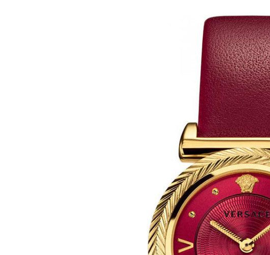 Versace V-Motif Red Dial Red Leather Strap Watch for Women - VERE00418