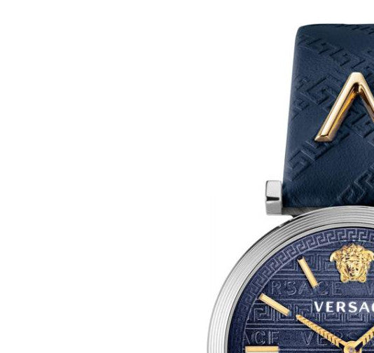 Versace V-Twist Quartz Blue Dial Blue Leather Strap Watch for Women - VELS00119