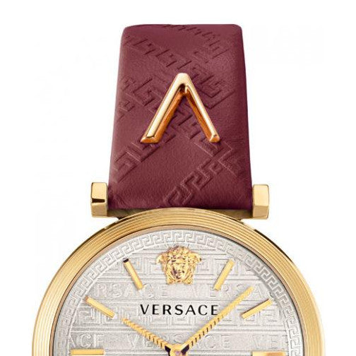 Versace V-Twist Silver Dial Red Leather Strap Watch for for Women - VELS00519