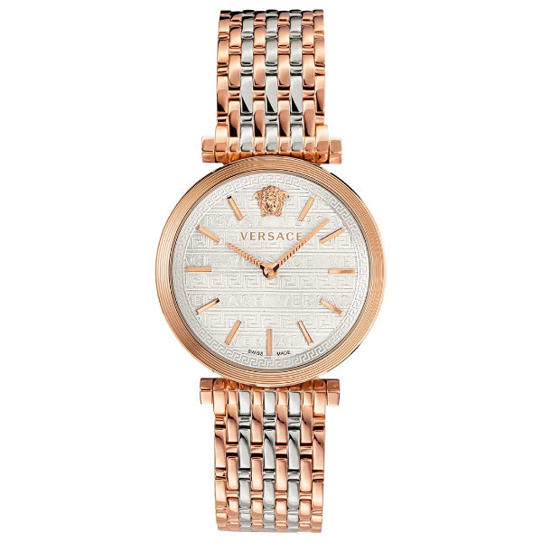 Versace V-Twist White Dial Two Tone Mesh Bracelet Watch for Women - VELS00719