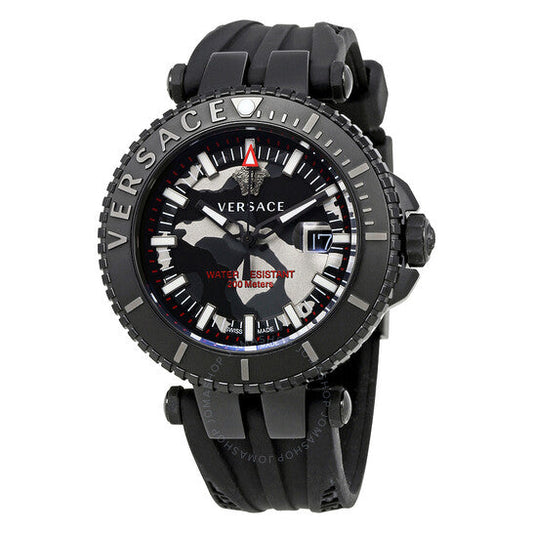 Versace V-Race Diver Black Dial Black Rubber Strap Watch for Men - VAB050016