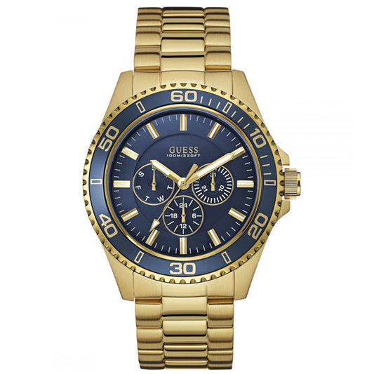 Guess Chaser Multifunction Blue Dial Gold Steel Strap Watch for Men - W0172G5
