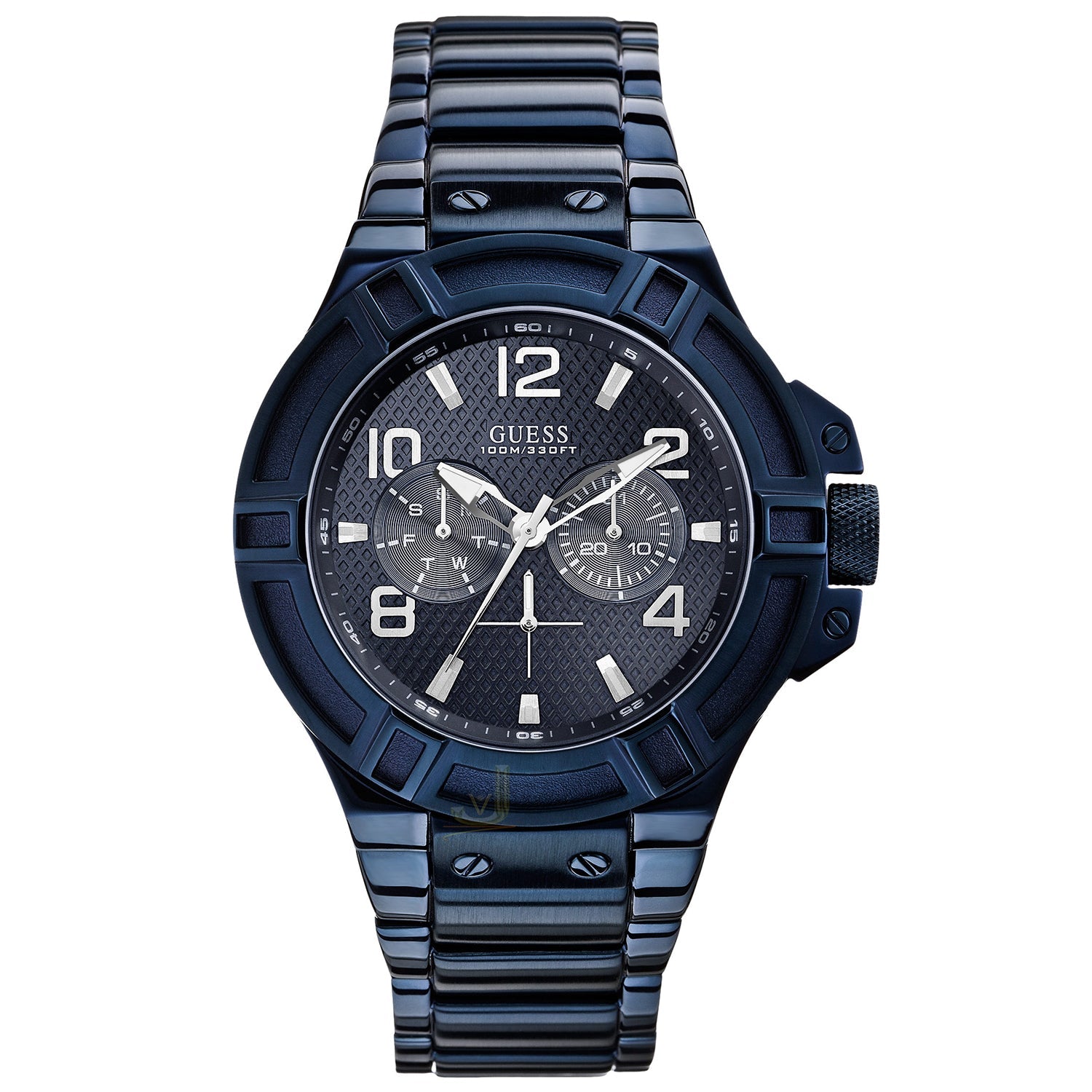 Guess Rigor Multifunction Black Dial Blue Steel Strap Watch for Men - W0218G4