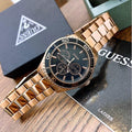 Guess Chaser Chronograph Black Dial Gold Steel Strap Watch for Men - W0170G2