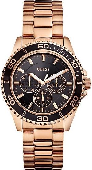 Guess BFF Multifunction Black Dial Rose Gold Steel Strap Watch for Women - W0231L7