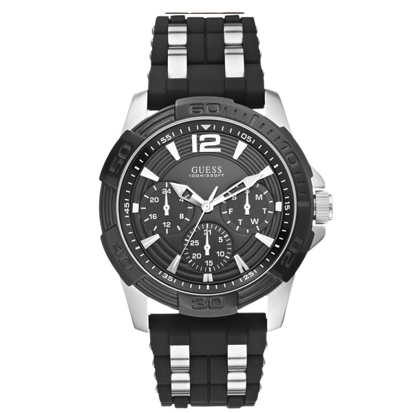 Guess Oasis Black Dial Black Rubber Strap Watch for Men - W0366G1