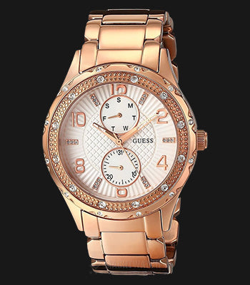 Guess Siren Diamonds White Dial Rose Gold Steel Strap Watch for Women - W0442L3