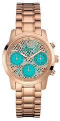 Guess Mini Sunrise Multi Function Analog Turquoise Dial Rose Gold Steel Strap Watch For Women - W0448L8