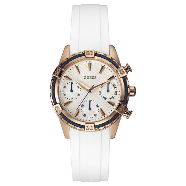 Guess Catalina White & Rose Gold Dial White Silicon Strap Watch For Women - W0562L1