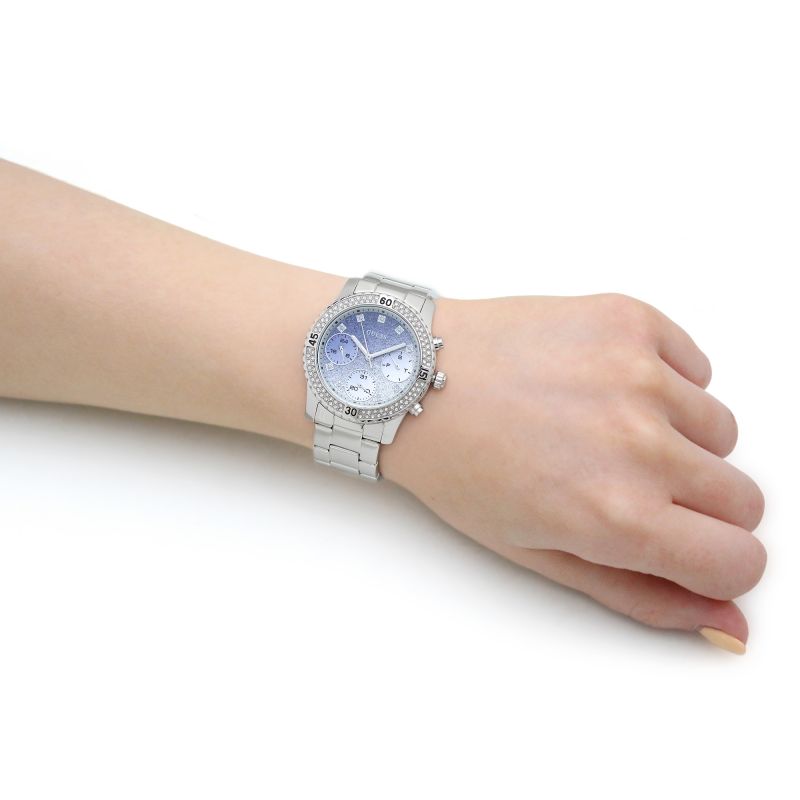 Guess Confetti Diamonds Blue Dial Silver Steel Strap Watch for Women - W0774L6