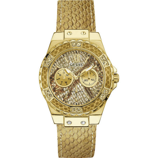 Guess Limelight Quartz Gold Dial  Gold Leather Strap Watch For Women - W0775L13