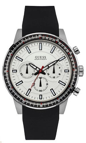 Guess Fuel Multifunction White Dial Black Rubber Strap Watch for Men - W0802G1