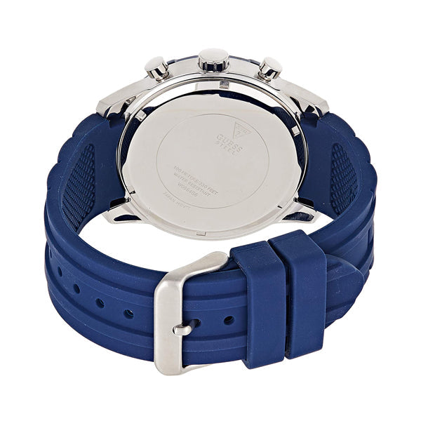 Guess Caliber Chronograph White Dial Blue Rubber Strap Watch for Men - W0864G6