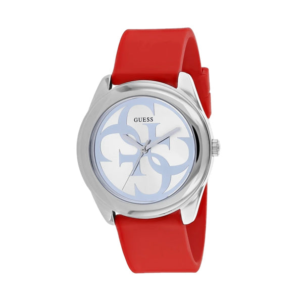 Guess G-Twist Silver Dial Red Rubber Strap Watch for Women - W0911L9