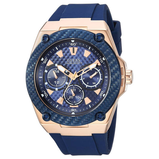 Guess Legacy Blue & Rose Gold Dial 45mm Blue Silicone Strap Watch For Men - W1049G2